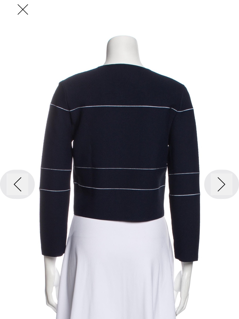 Carolina Herrera Navy and White Zip-Front Cropped Cardigan - Picture 3 of 10